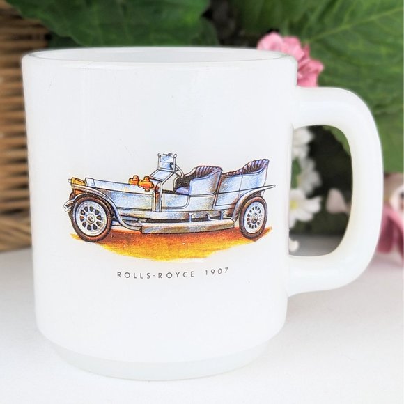 White Milk Glass Mug Rolls Royce 1907 | Rolls-Royce Collectible Mug Antique Car - Picture 1 of 5